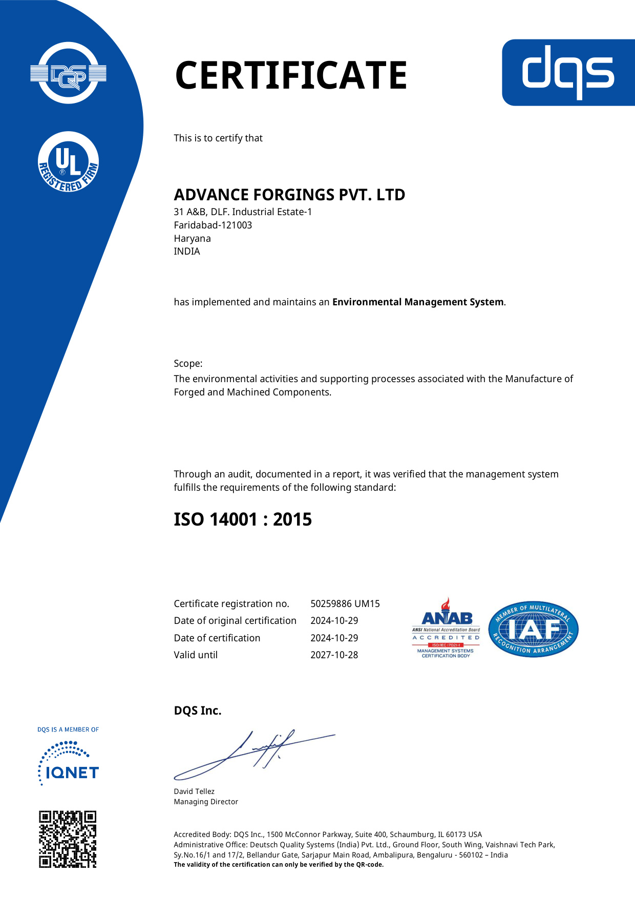 ISO 14001 Certificate